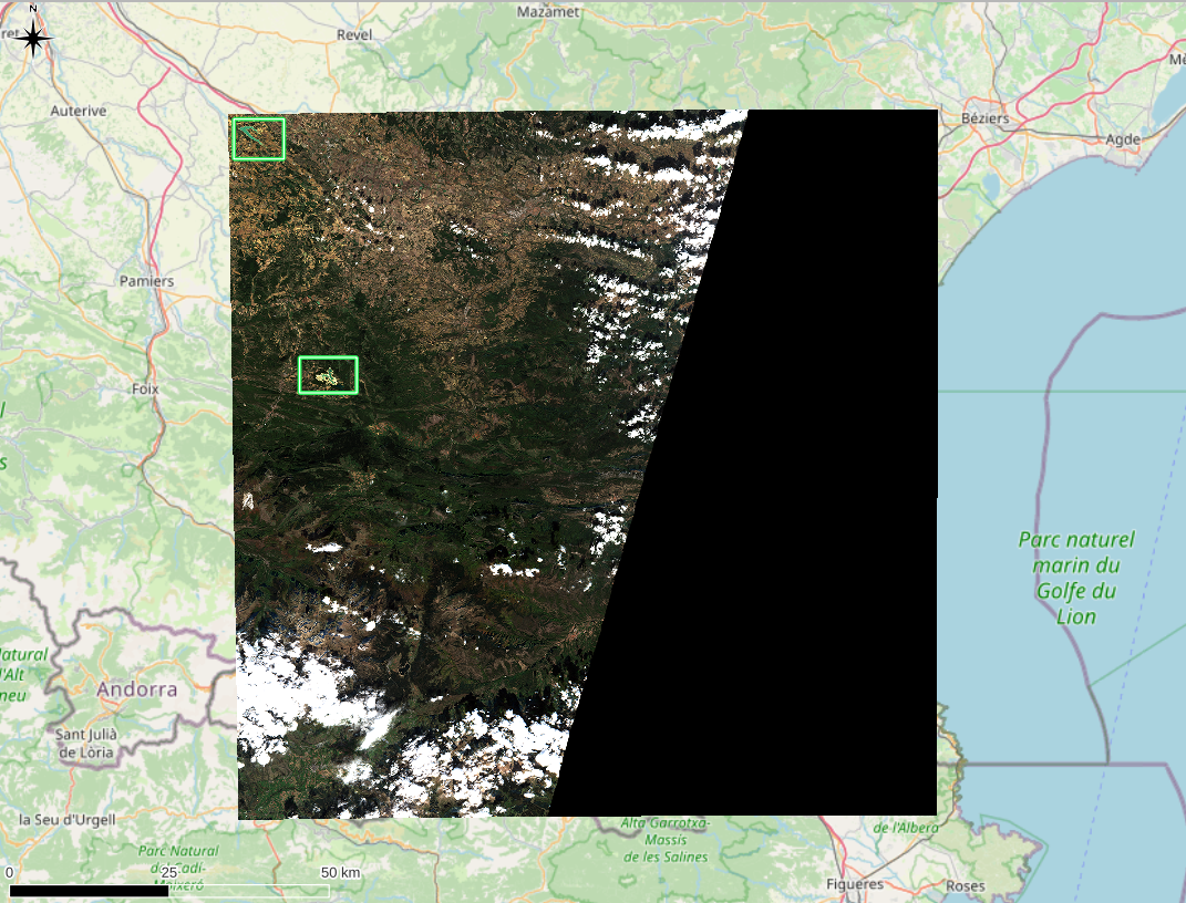 Ariège et Aude Les AOIs ou Automated optical inspection mesurent environ 8 km × 8 km